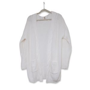 GRECERELLE Women's Chunky Loose Knit Open Front Solid Color White Cardigans 2XL